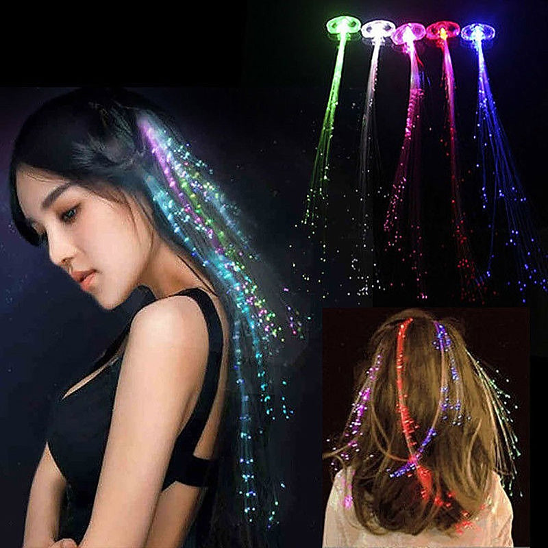 Novelty Place 24Pcs LED Light-Up Fiber Optic Hair Extension with Barrette Party Light Set - Alternating Changing Colors (14 Inch) - NewNest Australia