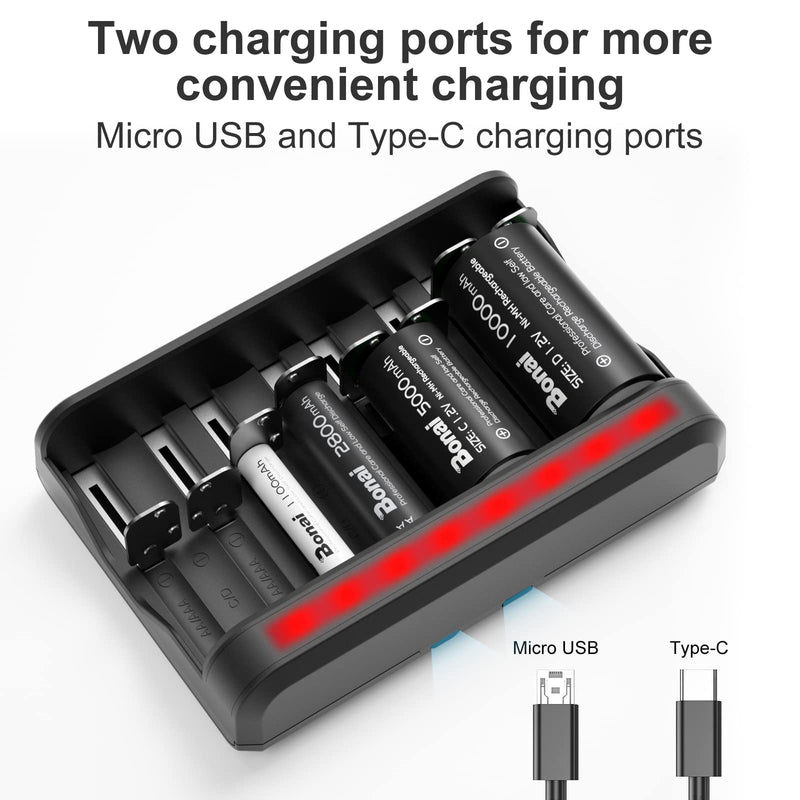 BONAI 8 Bay AAA AA SC C D Battery Charger, USB High-Speed Charging, Independent Slot, for Ni-MH Ni-CD Rechargeable Batteries… 8-BAY - NewNest Australia