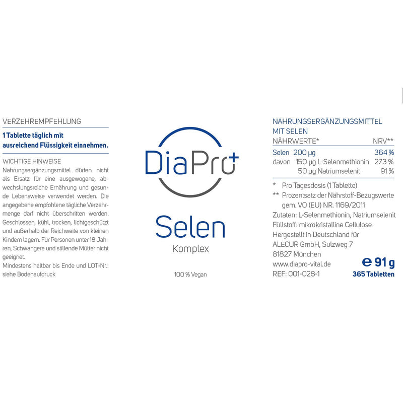 Diapro Selenium Complex 365 High Dose Selenium Tablets With 200 Mcg Selenium Per Tablet With Selenium Methionine And Sodium Selenite Yearly Supply 100% Vegan Laboratory Tested - NewNest Australia