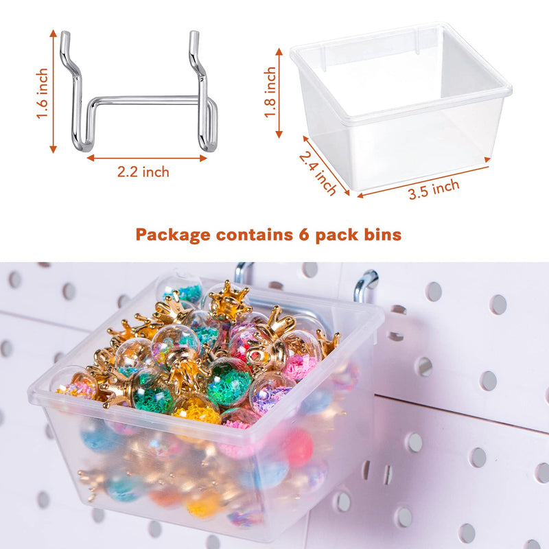 6 Pack Pegboard Clear Bins, Pegboard Bins Hooks, DIY Pegboard Accessories, Workbench Small Bins Fit 1/4 -1/8 Peg Board for Organizing Hardware, Garage Storage, Craft Room, Tool Shed, Hobby Supplies 6 Pack - NewNest Australia
