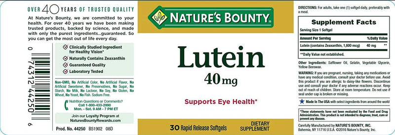 Nature's Bounty Lutein Pills, Eye Health Supplements and Vitamins, Support Vision Health, 40 mg, 30 Softgels - NewNest Australia