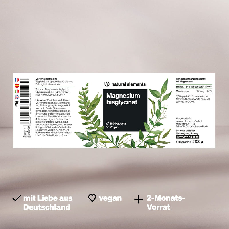 Magnesium bisglycinate - Premium: Chelated magnesium - 180 capsules - 100mg elemental magnesium per capsule - Laboratory tested, vegan, high dosage - NewNest Australia
