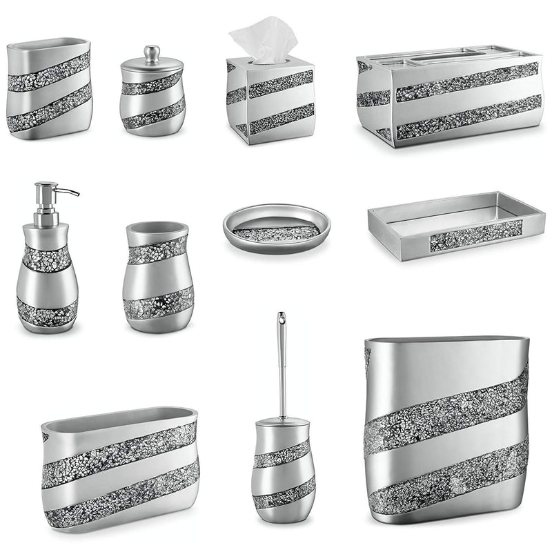 DWELLZA Silver Mosaic Hand Soap Dispenser (3" x 3" x 7.5") - Countertop Hand Lotion Pump - Durable Metal Mechanism - Contemporary Modern Design - Shower Dispensers (Silver Gray) - NewNest Australia