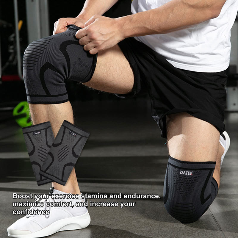 Datek Pair of Knee Brace Support Sleeves. Unisex compression knee sleeve to relieve knee pain, Meniscus tear, Arthritis. FREE 3 Natural Pain Relief Knee Plasters. Suitable for sports. (L) L - NewNest Australia