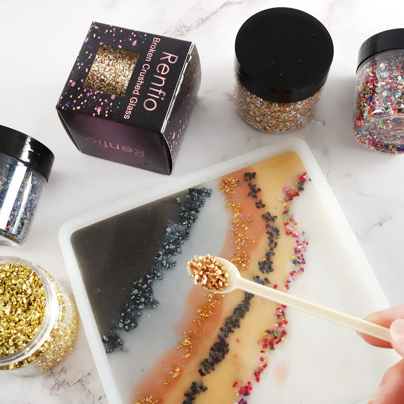 Renfio Broken Crushed Glass Glitter Shards Crush 2-4mm Irregular Small Metallic Chunky Chips High Luster Craft Sequins Gravel for DIY Phone Case Geode Resin Art Coasters Ornament 3.5 Oz (100g) - Black 3.5oz (100g) - NewNest Australia