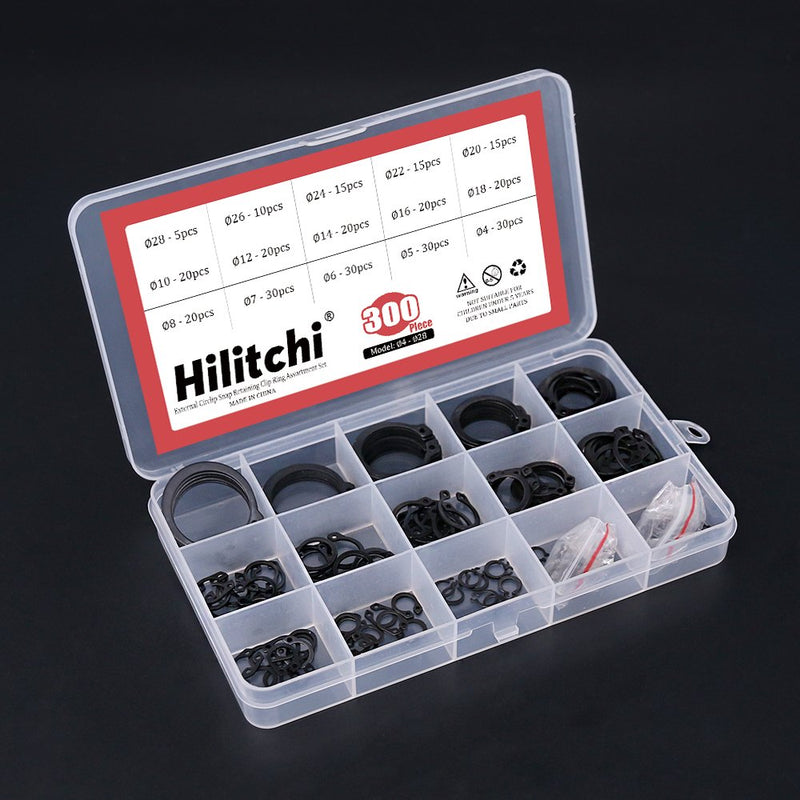 Hilitchi 300-Pcs [15-Size] Alloy Steel External Circlip Snap Retaining Clip Ring Assortment Set - NewNest Australia