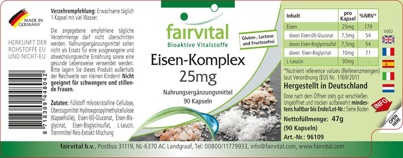 Fairvital | Iron complex 25mg capsules - HIGH DOSE - VEGAN - 90 capsules - NewNest Australia