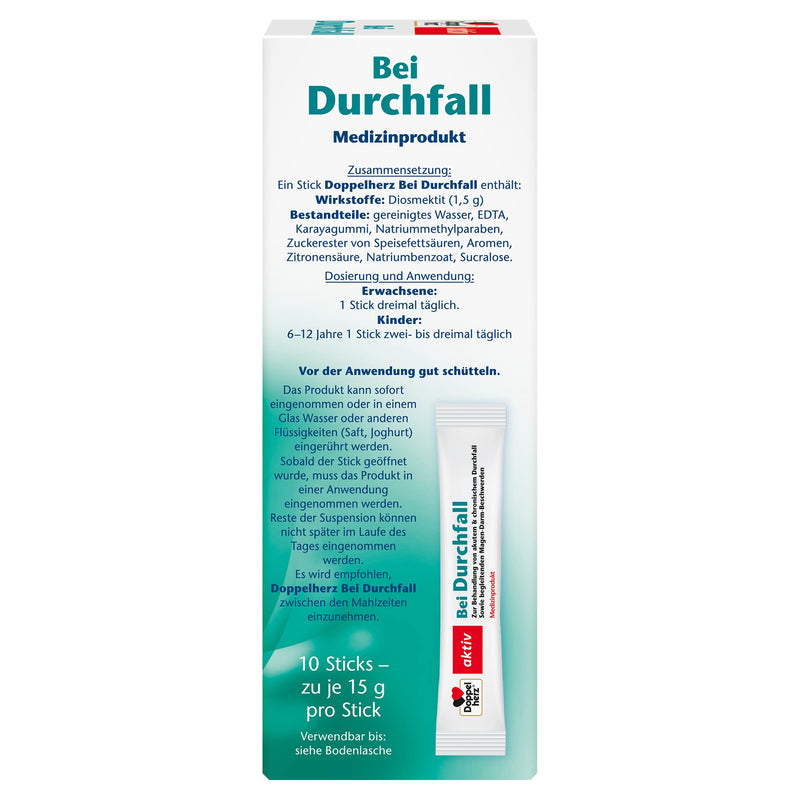 Doppelherz For Diarrhea - Medical product for the treatment of acute and chronic diarrhea as well as accompanying gastrointestinal complaints - 10 portion sticks - NewNest Australia