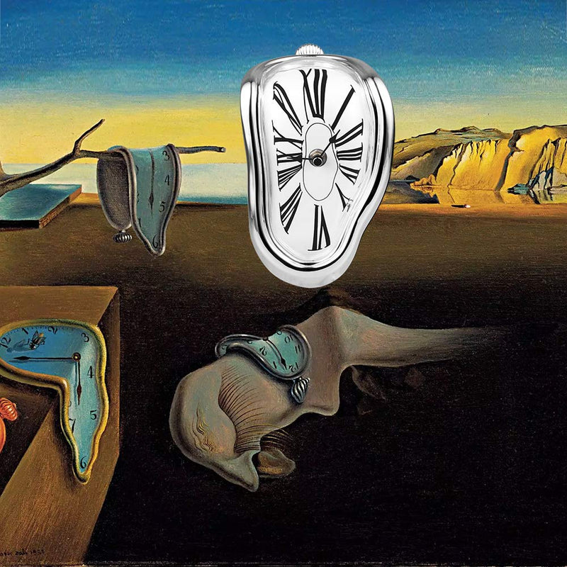 NewNest Australia - FAREVER Melting Clock, Salvador Dali Watch Melted Clock for Decorative Home Office Shelf Desk Table Funny Creative Gift, Silver 1. Silver 