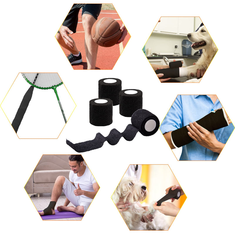 BQTQ 8 Rolls Self-Adhesive Cohesive Bandage Adhesive Bandage Elastic Self-Adhesive Adhesive Bandage Fixing Bandage for Fingers Hands Toes (Black, 5 cm x 4.5 m) 2 Inch Black - NewNest Australia