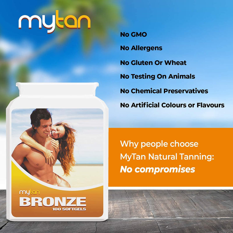 MyTan Bronze Tanning Pills | 100 Softgels | Sunless Tan Supplement | With Astaxanthin Lutein Lycopene And More | Over 7-Week Supply - NewNest Australia