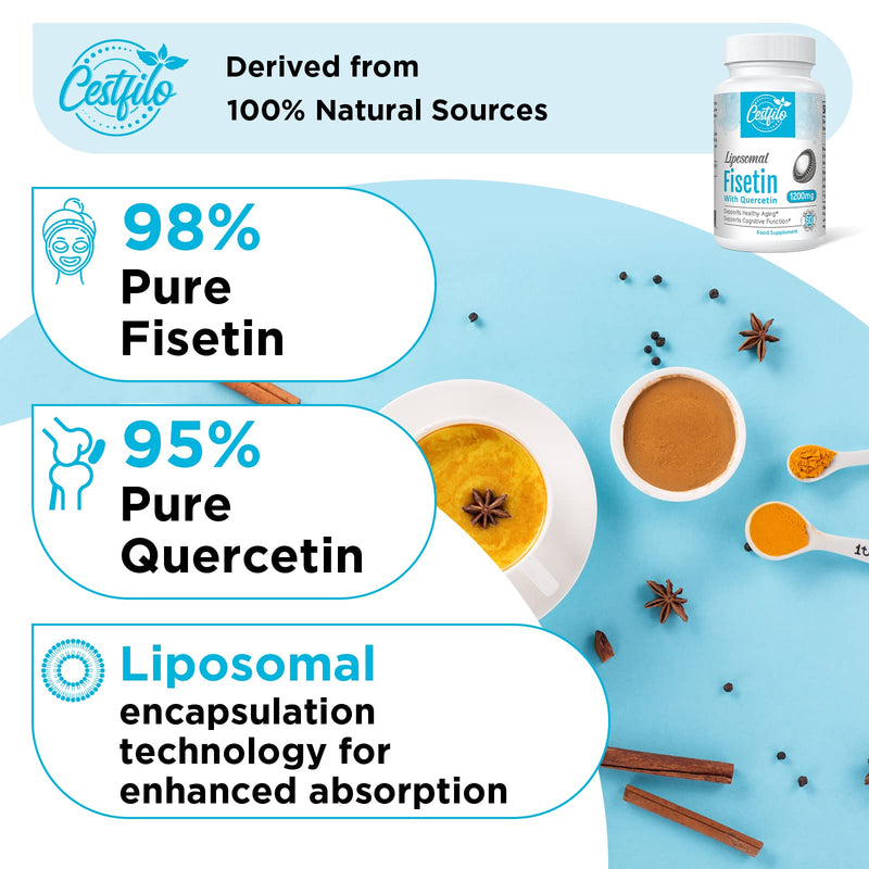 Liposomal Fisetin With Quercetin 60 Softgels - High Dose 1200 Mg Per Serving - Maximum Bioavailability - Natural Anti-Ageing Senolytic By Cestfilo (Pack Of 4) - NewNest Australia