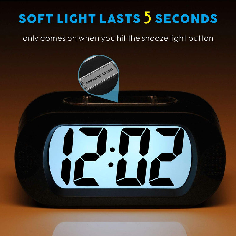 NewNest Australia - Kids Alarm Clock - Plumeet Large Digital LCD Travel Alarm Clocks with Snooze and Night Light - Ascending Sound and Handheld Sized - Best Gift for Kids (Black) Black 