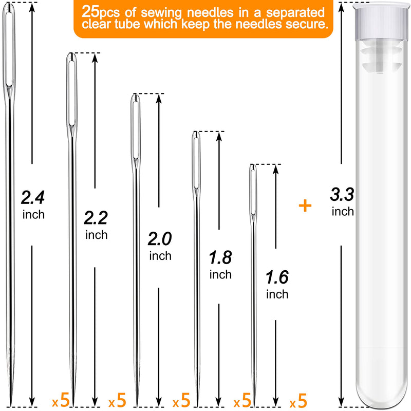 25/50 PCS Premium Large Eye Needles for Hand Sewing with 2 Needle Threaders, Assorted Sizes, Embroidery Needles for Hand Sewing, Sewing Needles Large Eye, Big Eye Needle 25 pack - NewNest Australia