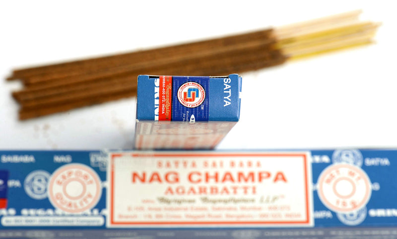 NewNest Australia - Satya Sai Baba Nag Champa Agarbatti Pack of 12 Incense Sticks Boxes 15gms Each Fine Quality Incense Sticks for Relaxation, Meditation, Positivity and Peace 15g*12=180g 