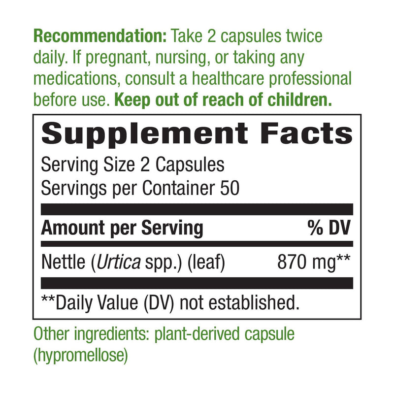 Nature's Way Nettle Leaf, 870 mg per serving, TRU-ID Certified, Non-GMO Project, 100 Capsules - NewNest Australia