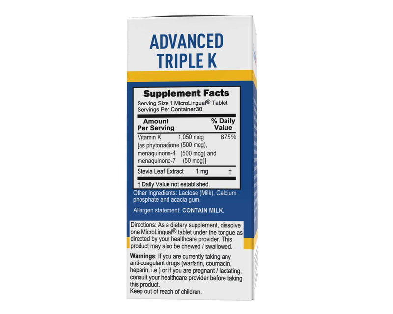 Superior Source Triple K, 3-in-1 Formula, MK-4 500 mcg, MK-7 50 mcg, K1 500 mcg, Quick Dissolve Sublingual Tablets, 30 Count, Healthy Bones and Arteries, Immune & Cardiovascular Support, Non-GMO - NewNest Australia
