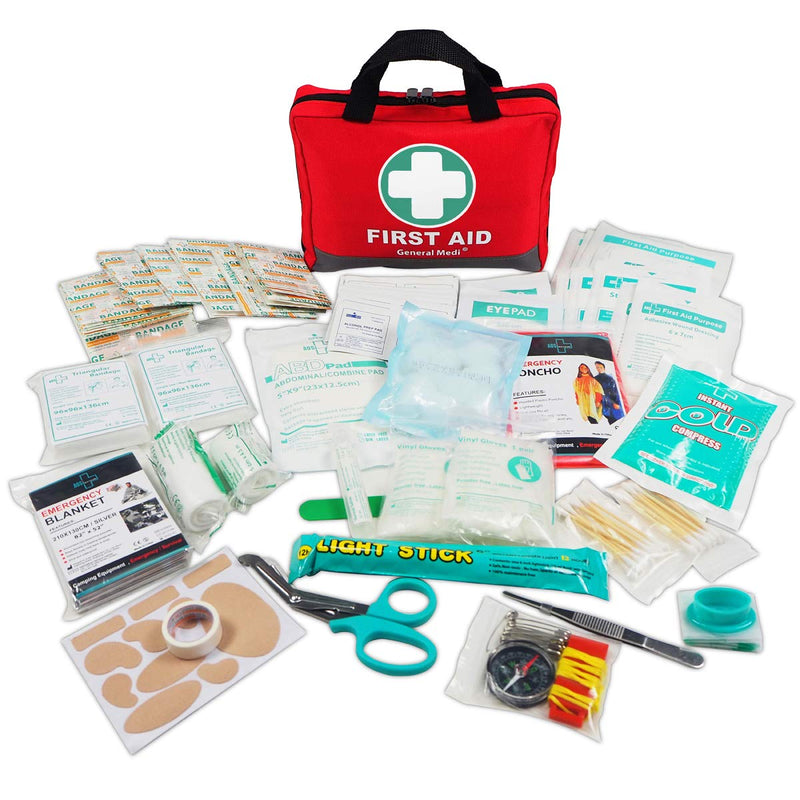 First Aid Kit -309 Pieces- Reflective Bag Design - Including Eyewash, Bandages, Moleskin Pad and Emergency Blanket for Travel, Home, Office, Car, Camping, Workplace Red Kit 2 - NewNest Australia