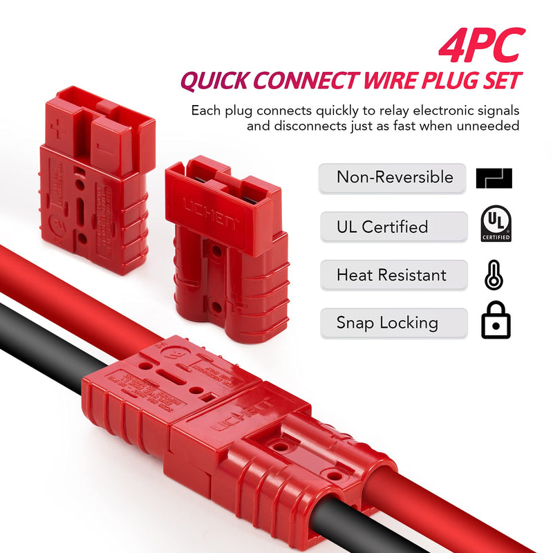 Orion Motor Tech Wire Connector 4 Pack, 50A Wire Harness Plug Kit for 6-12 Gauge Cables, 12V-36V Battery Quick Connect Disconnect Set for Car Bike ATV Winches Lifts Motors More, Set of 4, Red - NewNest Australia