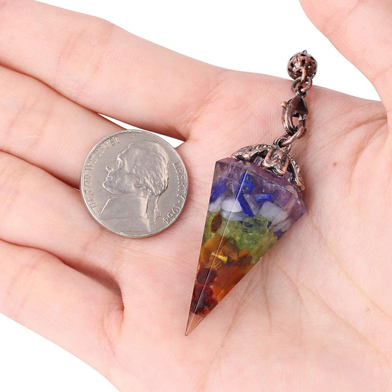 JOVIVI 7 Chakra Dowsing Crystal Pendulum Divination Scrying,Solid Resin Gemstone Hexagonal Pointed Healing Reiki Stone Pendant Pendulum Retro Bronze Chain 7 Chakra Crystals - NewNest Australia