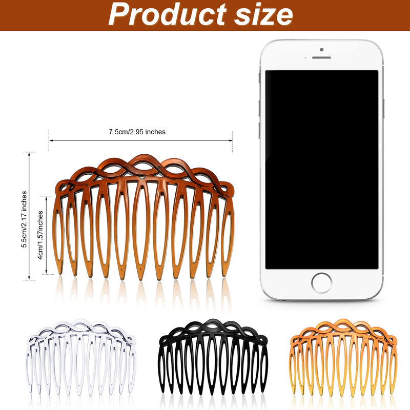 16 Pieces Women Hair Comb Accessories French Hair Side Combs Plastic Twist Decorative Comb Hair Clips Bridal Wedding Veil Teeth Hair Combs for Girls (Black, Transparent, Light Coffee, Dark Coffee) - NewNest Australia