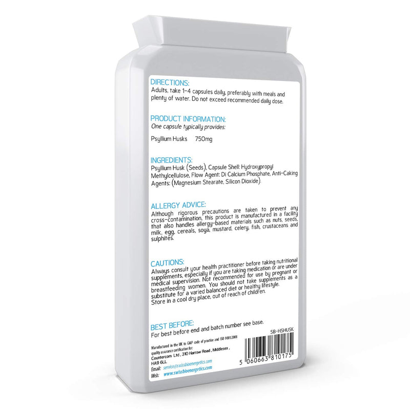 Whole Psyllium Husks 750mg 90 Capsules - Premium Natural Soluble Fiber Supplement - Great for Digestion, Keto Weight Loss Diets, Digestion and complementing a Probiotic Supplement – UK Manufactured - NewNest Australia