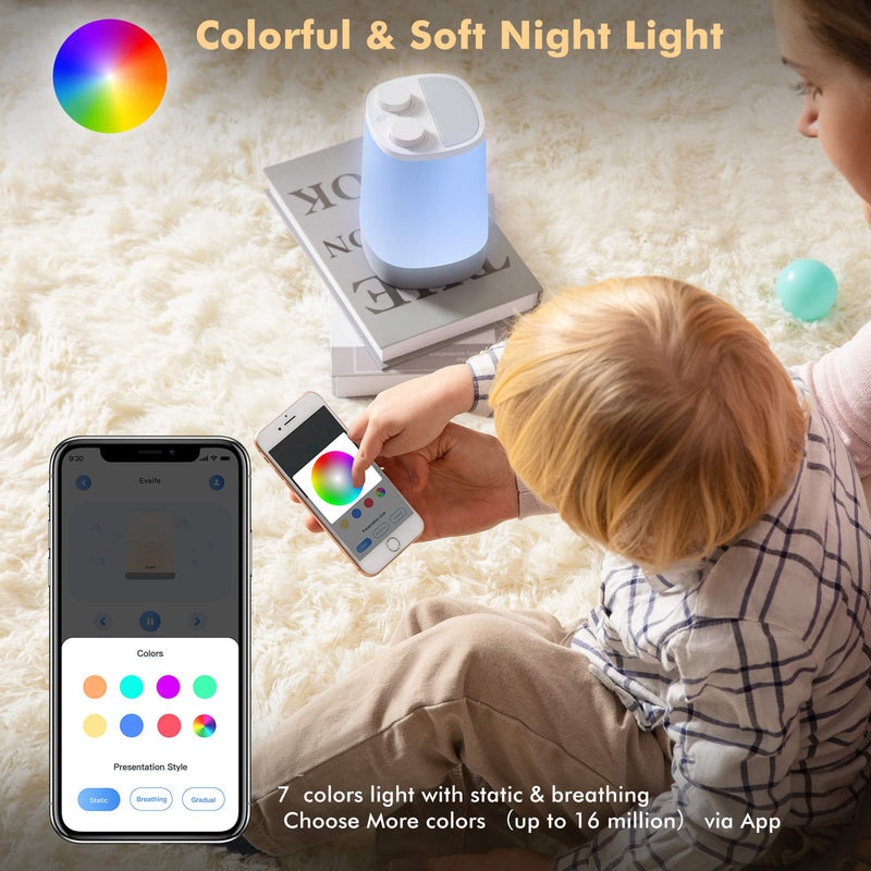 Evaife Sound Machine Baby, White Noise Machine with Night Light, Toddler Sleep Trainer with 17 Soothing Sounds, Timer, Kids Alarm Clock, App Control, Personal Sleep Routine, Nightlight for Baby Kids - NewNest Australia