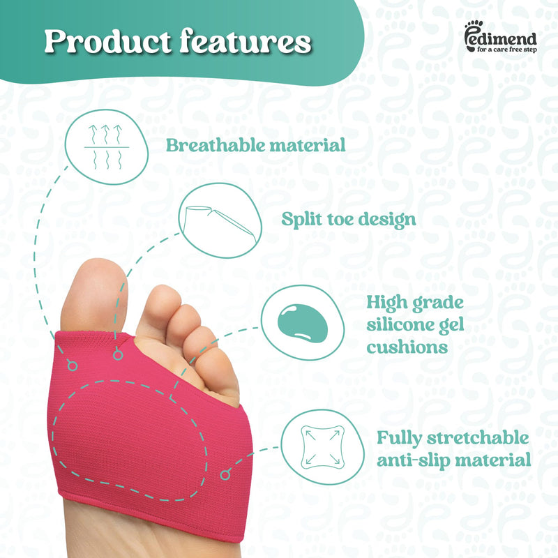 Pedimend Metatarsal Pads for Women and Men Ball of Foot Cushion - Gel Sleeves Cushions Pad - Fabric Soft Socks for Supports Feet Pain Relief Pink Small (UK 3-6) Pink Small (UK 3-6) - NewNest Australia