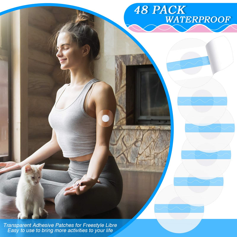 48 Pack Patches Sensor Covers Waterproof Protection Stickers Precut Clear Waterproof Adhesive Patches Transparent Adhesive Patches Clear CGM Overpatch-Tape Without Hole, Blue - NewNest Australia