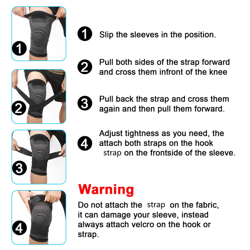 Knee Supports 2 Pack Knee Brace with Adjustable Strap Compression Knee Sleeves for Running Joint Pain Arthritis Meniscus Tear Cartilage Damage Tendonitis Quick Recovery Unisex Black Small - NewNest Australia