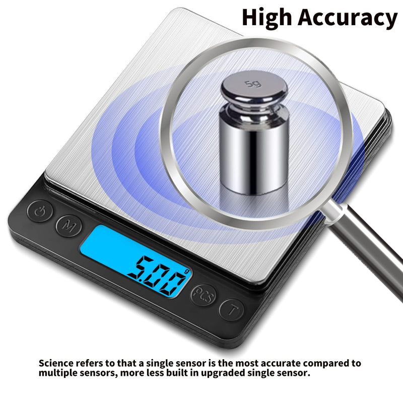Gram Scale Small Digital Mini Scale for Ounces, 500g x 0.01g Accuracy, Kitchen Scale for Baking,Jewelry, Herbs, Seasoning,9 Units Conversion,Tare Function,2 Trays Included,5 Years Warranty,Black Black - NewNest Australia