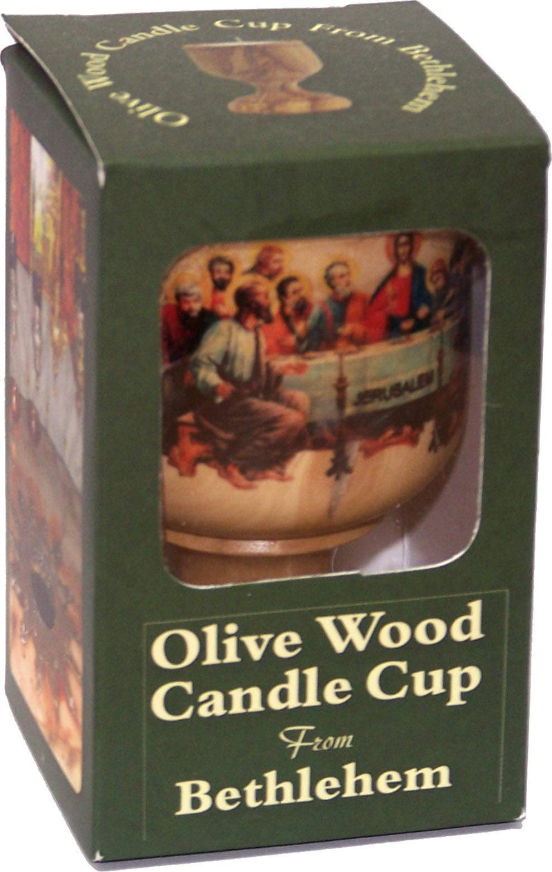 NewNest Australia - Holy Land Market Olive Wood Candle Stick or Holder from Bethlehem - Colored Last Supper 