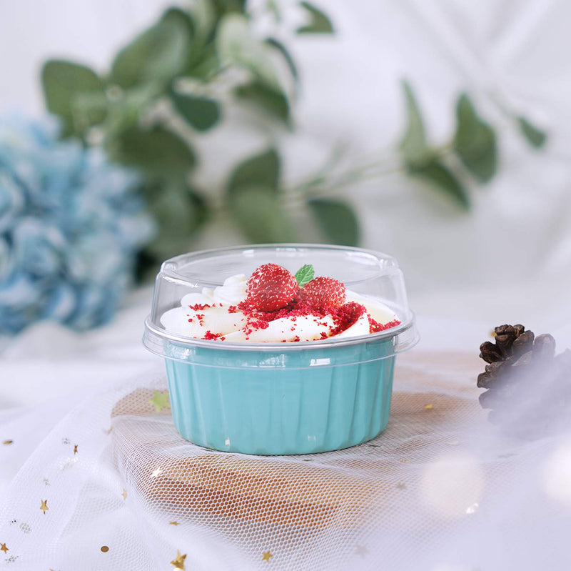 NewNest Australia - Aluminum Cups with Lids, Eusoar 50pcs 5oz 125ml Aluminum Foil Muffin Liners Cups with Lids, Aluminum Cupcake liners, Disposable Foil Ramekins Pans, Cupcake Baking Cups, Aluminum Foil Cupcake Holders Tiffany Blue 