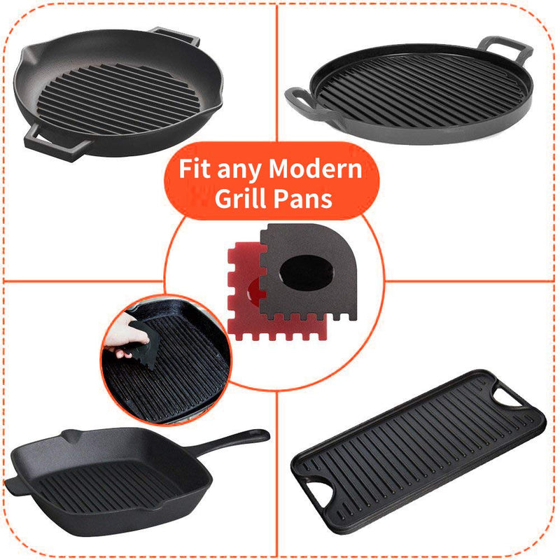 WeTest 2 Silicone Hot Handle Cover, 2 Plastic Grill Pan Scrapers, 2 Plastic Pan Scrapers for Cast Iron Skillets, Frying Pans and Griddles, Black+Red - NewNest Australia