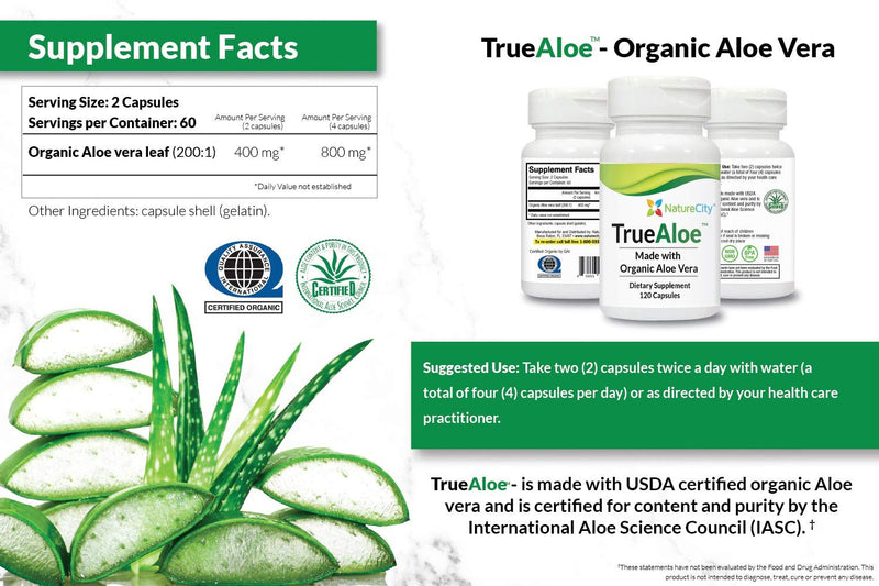 True-Aloe 40,000mg Gel Equivalent Per Capsule – Made with Organic Aloe Vera (120 Capsules) 1 - NewNest Australia