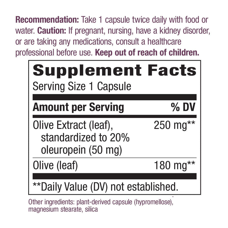 Nature's Way Premium Extract Standardized Olive Leaf 20% Oleuropein, 60 Count - NewNest Australia
