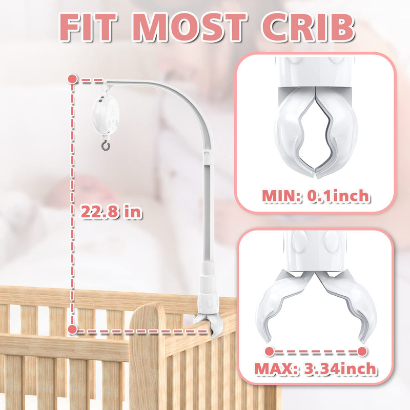 FEISIKE Baby Crib Mobile Arm with Music Box Spin Motor,23 Inch,Volume Control,3 Modes(Turn & Music,Turn Only, Music Only),Nursery Decor Hanger,Holder for DIY Clamp Mobile,12 Lullabies,30 Min Auto-Off White,mobile arm with music box - NewNest Australia