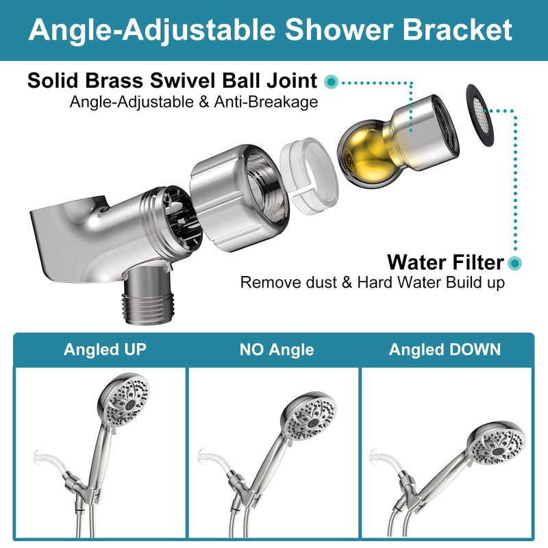 JDO Shower Head with Handheld, High Pressure Handheld Shower Head 6 Spray Settings - 4.7" Chrome Finish High Flow Hand Held Showerhead Set with Stainless Steel Hose and Adjustable Bracket (Chrome) - NewNest Australia