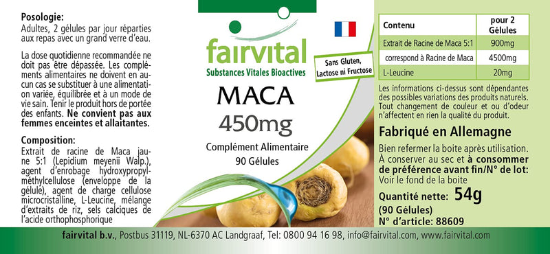 Maca Capsules 450 mg - High Dose - Vegan - 90 Capsules - 5-Way Concentrated Root Extract - NewNest Australia