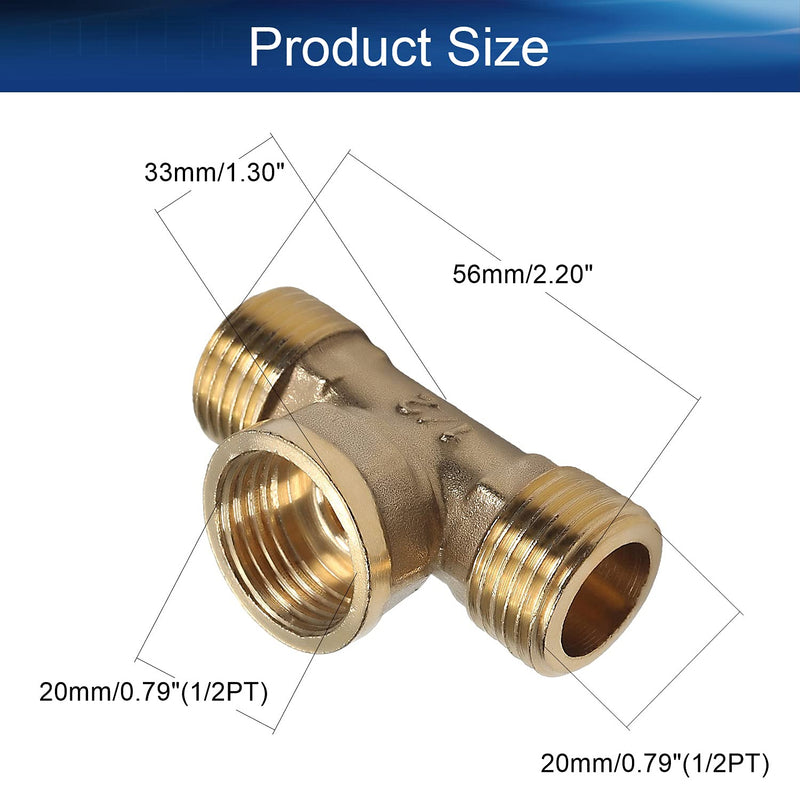 Yinpecly Brass Tee Pipe Fitting 1/2PT Male x 1/2PT Male x 1/2PT Female T Shaped Coupling Connector for Connect Pipes Water Fuel Oil Inert Gases Brass Tone 5pcs 5 Pieces - NewNest Australia