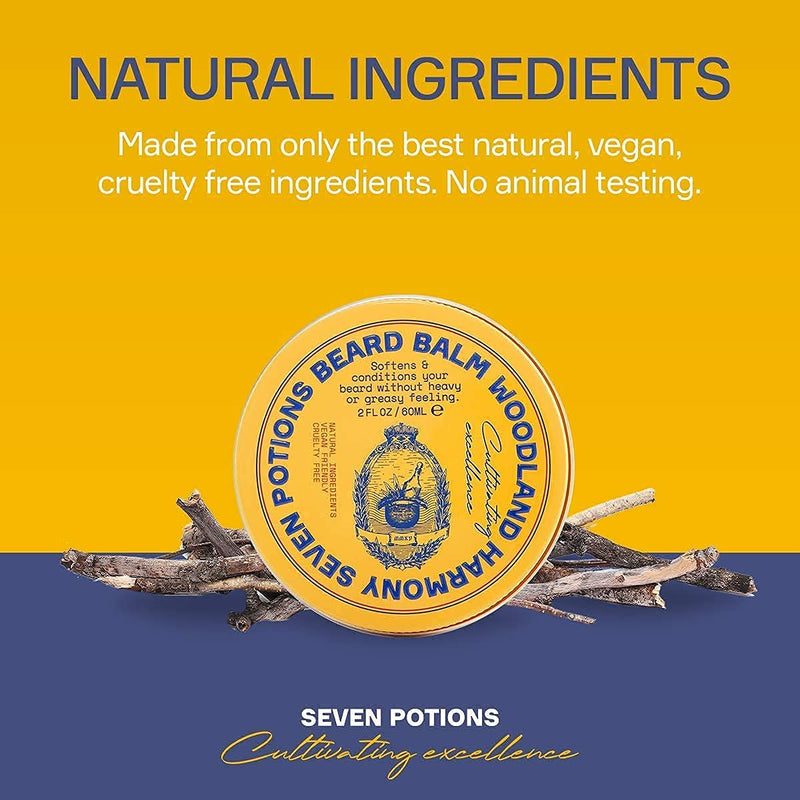 Seven Potions Beard Balm for Men — Conditioning Beard Softener to Nourish Skin, Facial Hair, and Stop Beard Itch — All-Natural, Vegan, Cruelty Free — Woodland Harmony (60ml) Coconut - NewNest Australia