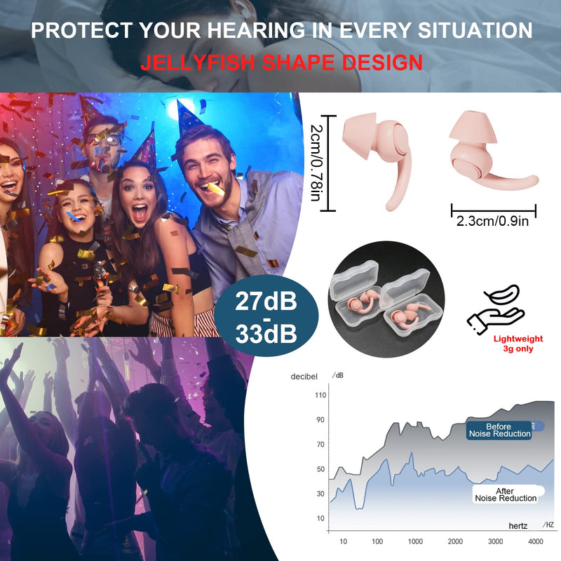 Sugeru 2 Pairs Of Jellyfish Design Ear Plugs, 3D Soft Silicone Ear Plugs For Sleeping, Reusable & Washable Earplugs, Ear Plugs For Sleep, Airplane, Snoring, Concentration (Pink) - NewNest Australia
