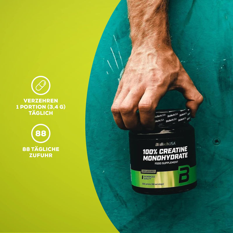 BioTechUSA 100% Creatine Monohydrate | Pharmaceutical Grade Creatine | Micronized | Vegan | Gluten free, 500g can - NewNest Australia