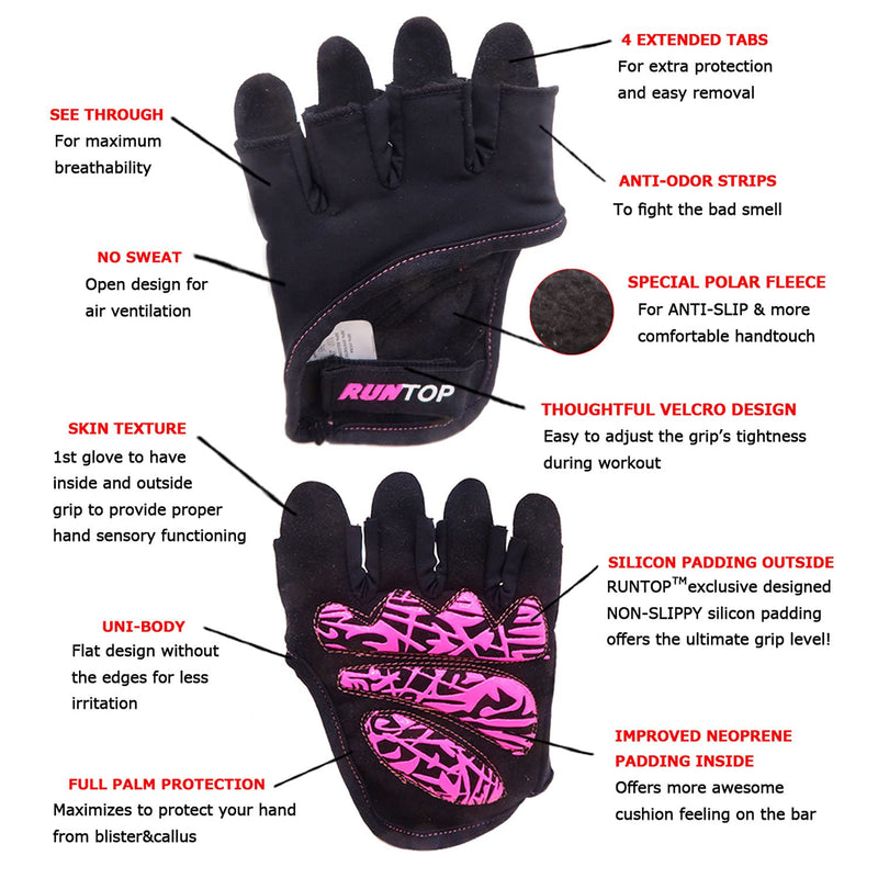 RUNTOP Workout Grip Gloves Cross Training WODS Fitness Gym Yoga Exercise Weight Lifting Powerlifting Bodybuilding Hand Palm Protect Men Women Pink (New Version) Small - NewNest Australia