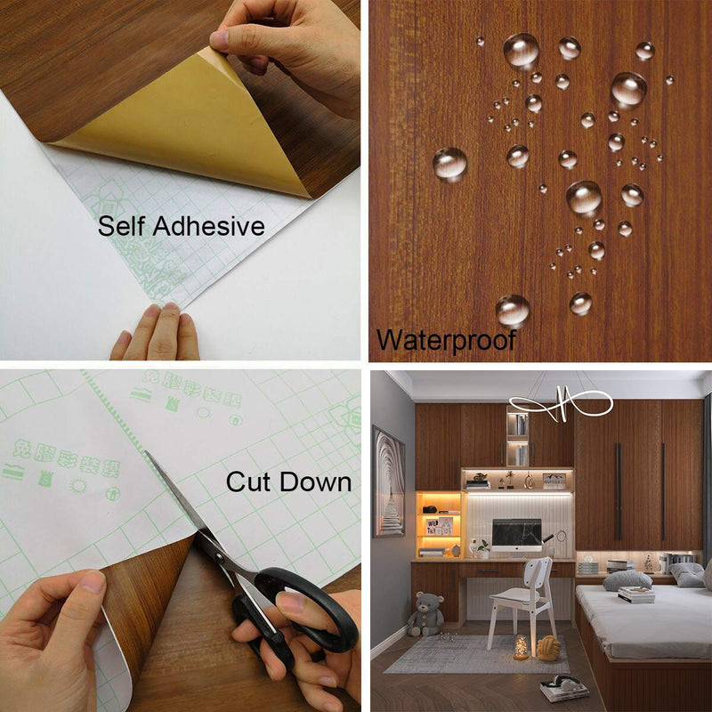 JSEVEM Brown Wood Wallpaper Waterproof Removable Vinyl Self Adhesive Peel and Stick Wall Rustic Contact Paper Countertops Furniture Stickers Film for Cabinet Cupboard Wardrobe (15.74"×118.11") 15.74×118.11 inch - NewNest Australia