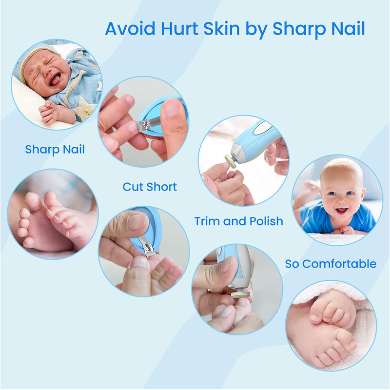 Baby Nail Filer and Baby Nail Clippers with Light Set, Lupantte Electric Infant Nail Trimmer Kit, Safe Baby Grooming Kit, for Newborn Toddler Kids Toes and Fingernails, Polish and Trim Blue - NewNest Australia