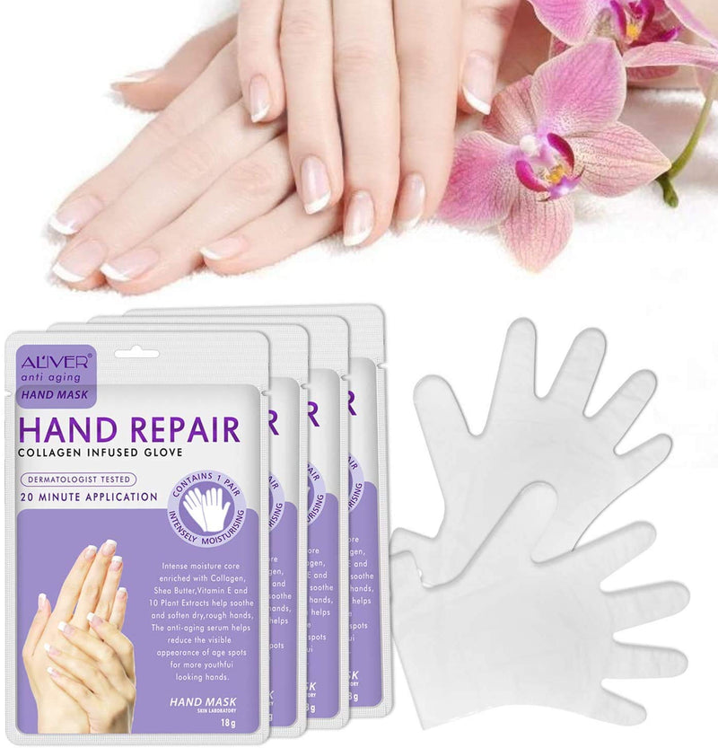 4 Pack Hands Moisturizing Gloves, Hand Spa Mask Infused Collagen, Serum + Vitamins + Natural Plant Extracts for Dry, Cracked Hands, Moisturizer Hands Mask, Repair Rough Skin for Women&Men - NewNest Australia