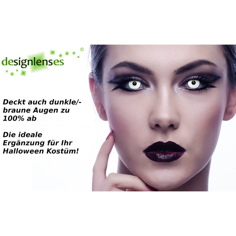 DESIGNLENSES, colored daily contact lenses, completely white, without prescription for Halloween costume as a zombie, carnival, fancy dress & anime cosplay - 2 pieces (1 pair) white eye lenses - NewNest Australia