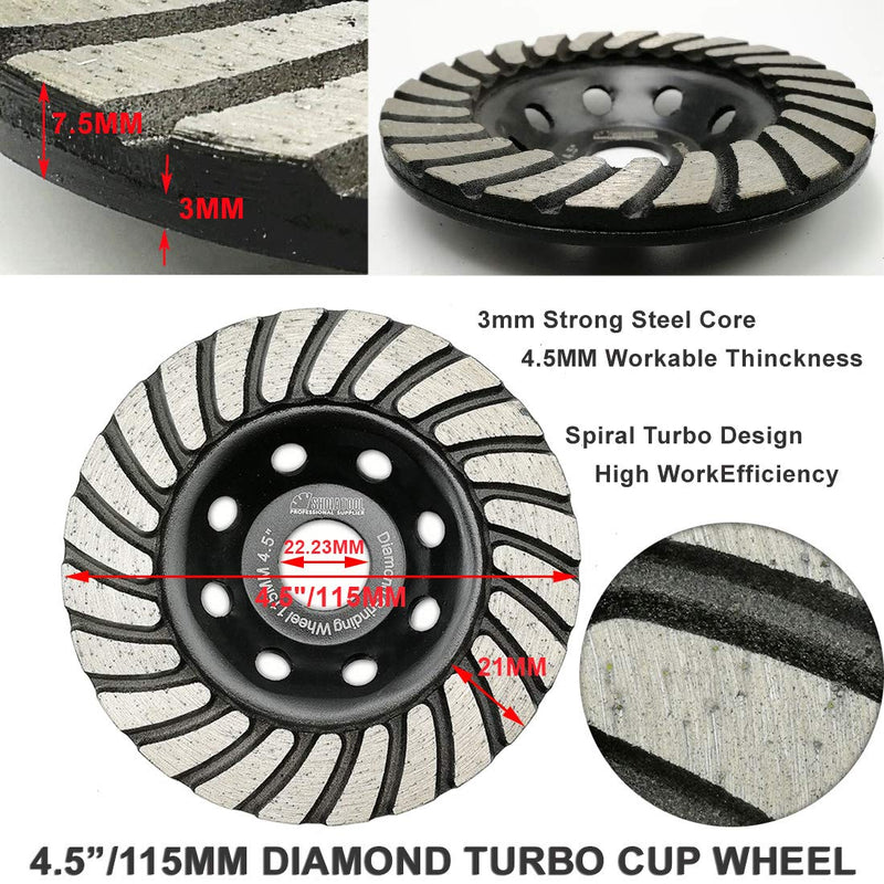 SHDIATOOL 4-1/2 Inch Turbo Row Diamond Grinding Cup Wheel for Concrete Granite Marble Masonry Brick Fits 7/8 Inch Arbor 4.5 Inch Turbo Rows - NewNest Australia