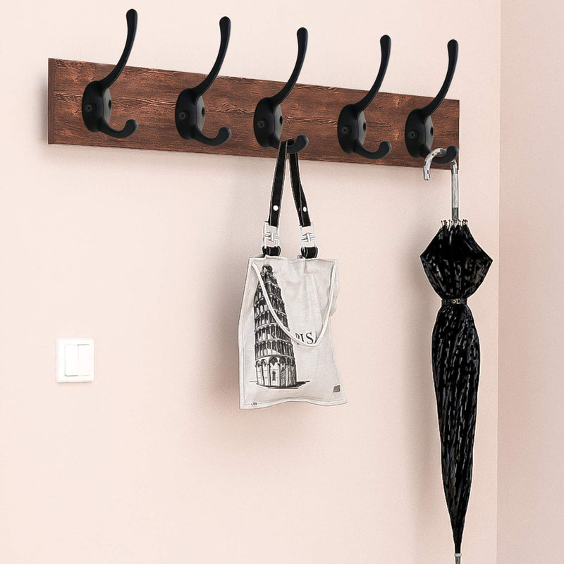 NewNest Australia - 12 Pack Black Coat Hooks Wall Mounted with 24 Screws Retro Double Hooks Utility Black Hooks for Coat, Scarf, Bag, Towel, Key, Cap, Cup, Hat 